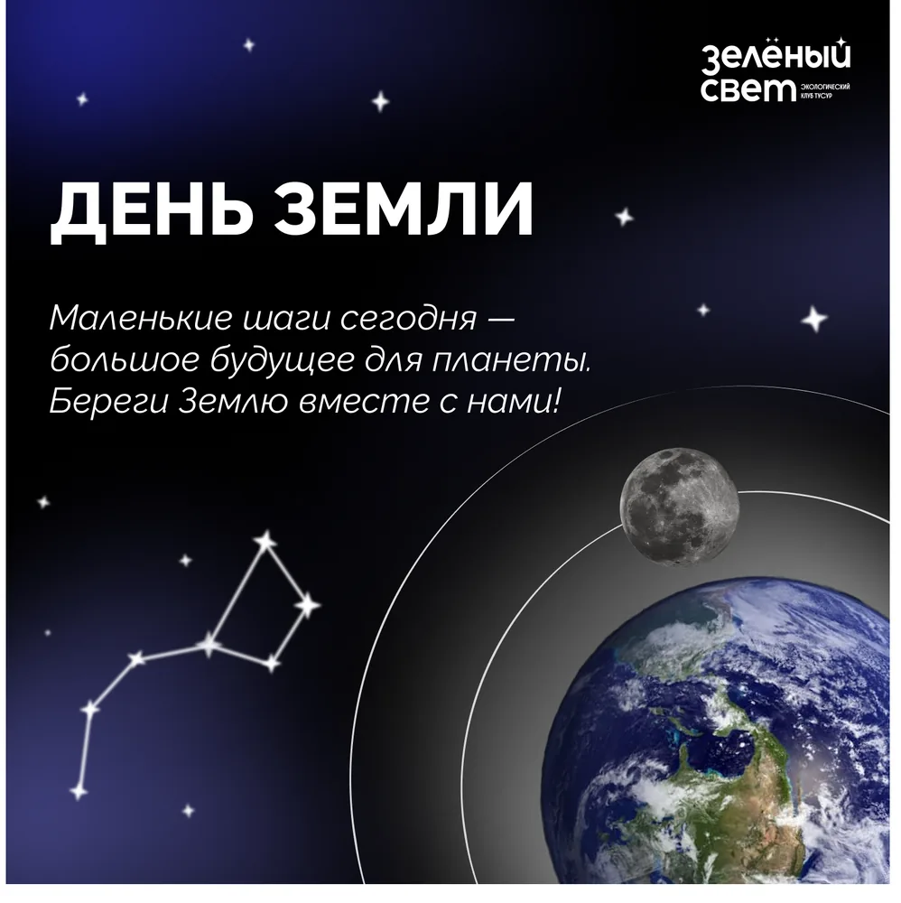 Пост ко Дню Земли: Земля, Луна и созвездие на тёмном фоне